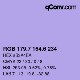 カラーコード: RGB 179.7 164.6 234 | qconv.com