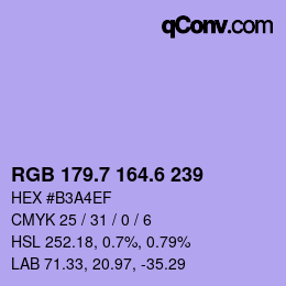 カラーコード: RGB 179.7 164.6 239 | qconv.com