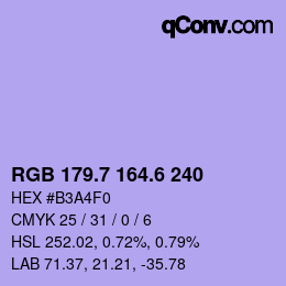 カラーコード: RGB 179.7 164.6 240 | qconv.com
