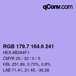 カラーコード: RGB 179.7 164.6 241 | qconv.com