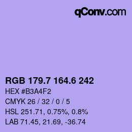 カラーコード: RGB 179.7 164.6 242 | qconv.com