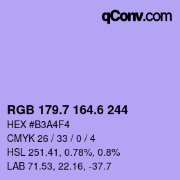カラーコード: RGB 179.7 164.6 244 | qconv.com