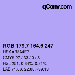 カラーコード: RGB 179.7 164.6 247 | qconv.com