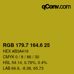 カラーコード: RGB 179.7 164.6 25 | qconv.com