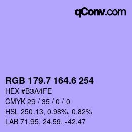 カラーコード: RGB 179.7 164.6 254 | qconv.com