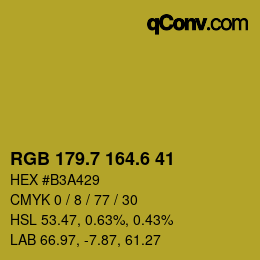 カラーコード: RGB 179.7 164.6 41 | qconv.com