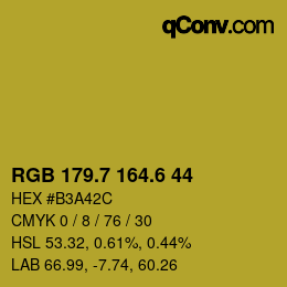 カラーコード: RGB 179.7 164.6 44 | qconv.com
