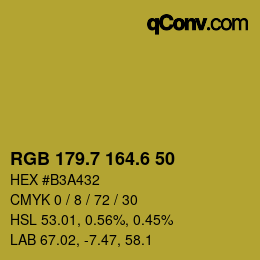 カラーコード: RGB 179.7 164.6 50 | qconv.com