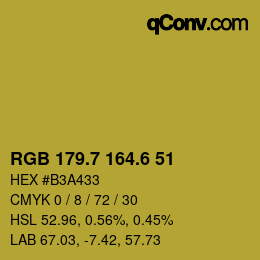 カラーコード: RGB 179.7 164.6 51 | qconv.com