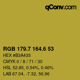 カラーコード: RGB 179.7 164.6 53 | qconv.com