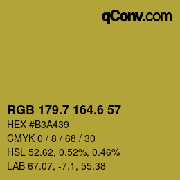 カラーコード: RGB 179.7 164.6 57 | qconv.com