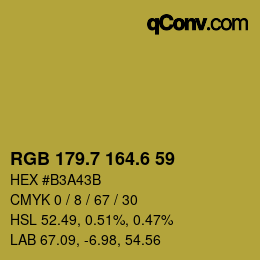 カラーコード: RGB 179.7 164.6 59 | qconv.com