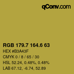 カラーコード: RGB 179.7 164.6 63 | qconv.com
