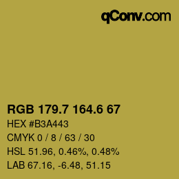 カラーコード: RGB 179.7 164.6 67 | qconv.com