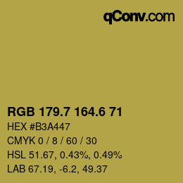 カラーコード: RGB 179.7 164.6 71 | qconv.com
