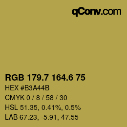 カラーコード: RGB 179.7 164.6 75 | qconv.com