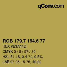 カラーコード: RGB 179.7 164.6 77 | qconv.com