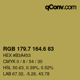 カラーコード: RGB 179.7 164.6 83 | qconv.com