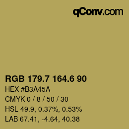 カラーコード: RGB 179.7 164.6 90 | qconv.com