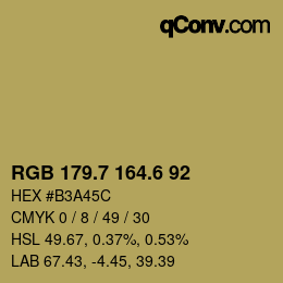 カラーコード: RGB 179.7 164.6 92 | qconv.com