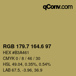 カラーコード: RGB 179.7 164.6 97 | qconv.com