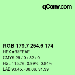 カラーコード: RGB 179.7 254.6 174 | qconv.com