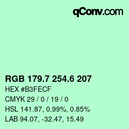 カラーコード: RGB 179.7 254.6 207 | qconv.com