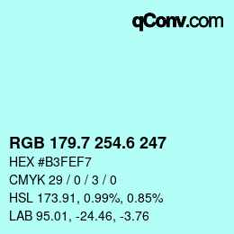カラーコード: RGB 179.7 254.6 247 | qconv.com