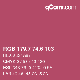 カラーコード: RGB 179.7 74.6 103 | qconv.com