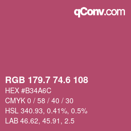 カラーコード: RGB 179.7 74.6 108 | qconv.com