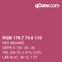 カラーコード: RGB 179.7 74.6 110 | qconv.com