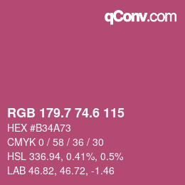カラーコード: RGB 179.7 74.6 115 | qconv.com