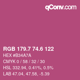 カラーコード: RGB 179.7 74.6 122 | qconv.com