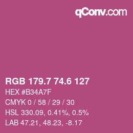 カラーコード: RGB 179.7 74.6 127 | qconv.com
