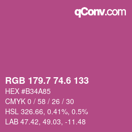 カラーコード: RGB 179.7 74.6 133 | qconv.com