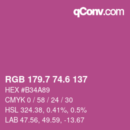 カラーコード: RGB 179.7 74.6 137 | qconv.com
