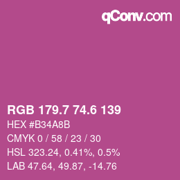 カラーコード: RGB 179.7 74.6 139 | qconv.com