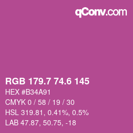 カラーコード: RGB 179.7 74.6 145 | qconv.com
