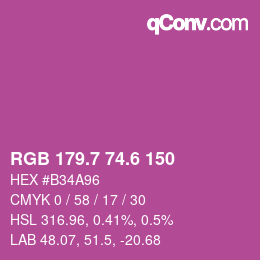 カラーコード: RGB 179.7 74.6 150 | qconv.com