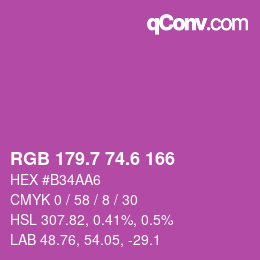 カラーコード: RGB 179.7 74.6 166 | qconv.com