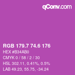 カラーコード: RGB 179.7 74.6 176 | qconv.com
