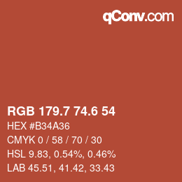 カラーコード: RGB 179.7 74.6 54 | qconv.com