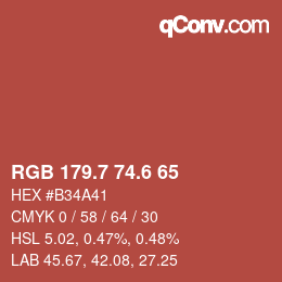 カラーコード: RGB 179.7 74.6 65 | qconv.com