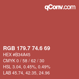 カラーコード: RGB 179.7 74.6 69 | qconv.com