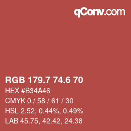 カラーコード: RGB 179.7 74.6 70 | qconv.com