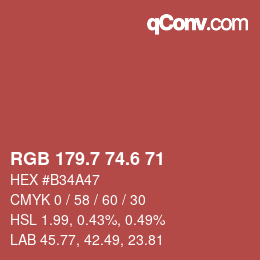 カラーコード: RGB 179.7 74.6 71 | qconv.com