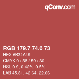 カラーコード: RGB 179.7 74.6 73 | qconv.com