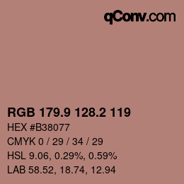 カラーコード: RGB 179.9 128.2 119 | qconv.com
