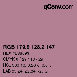 カラーコード: RGB 179.9 128.2 147 | qconv.com