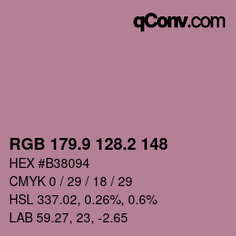 カラーコード: RGB 179.9 128.2 148 | qconv.com